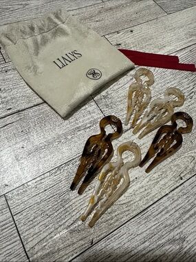Lialys Mixed Tortoise & Clear Resin Hair Fork Set with Pouch